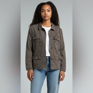 Karlie Snake Print Utility Jacket Gray Size Medium